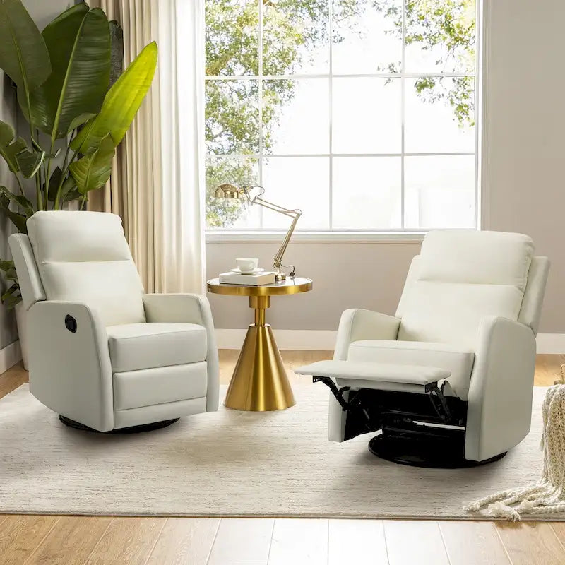 Modern Faux Leather Manual Rocking Swivel Recliner with Wingback Set of 2