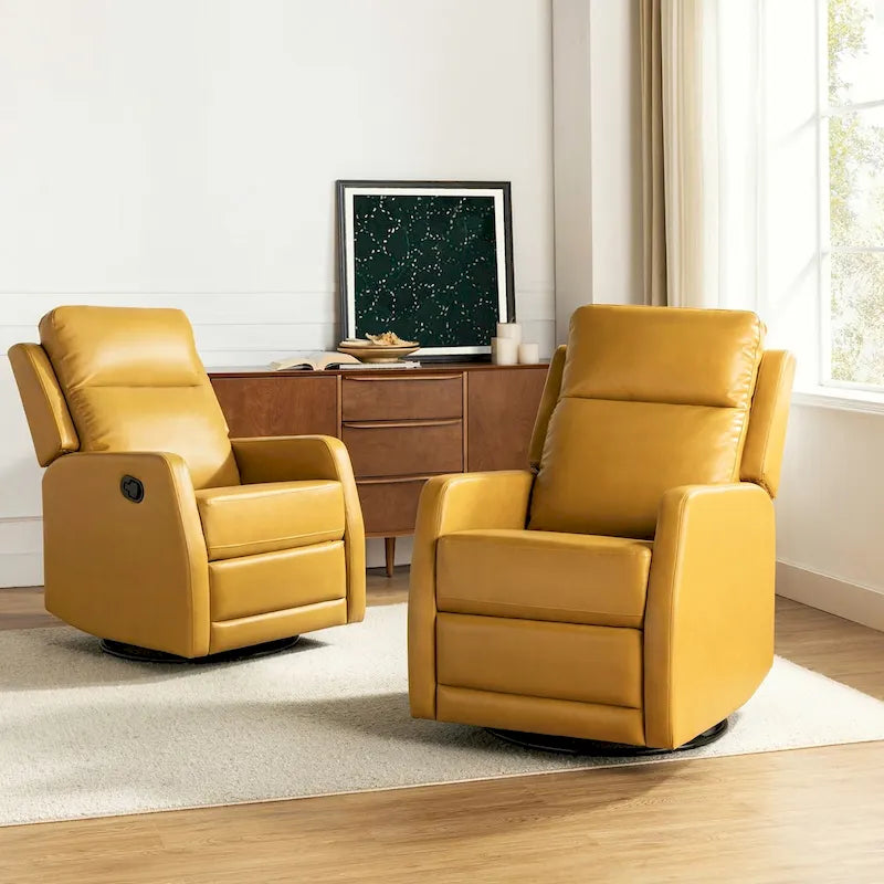 Modern Faux Leather Manual Rocking Swivel Recliner with Wingback Set of 2
