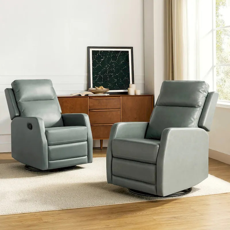 Modern Faux Leather Manual Rocking Swivel Recliner with Wingback Set of 2