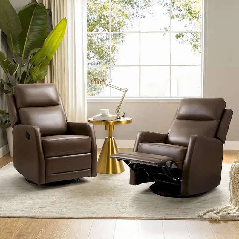 Modern Faux Leather Manual Rocking Swivel Recliner with Wingback Set of 2
