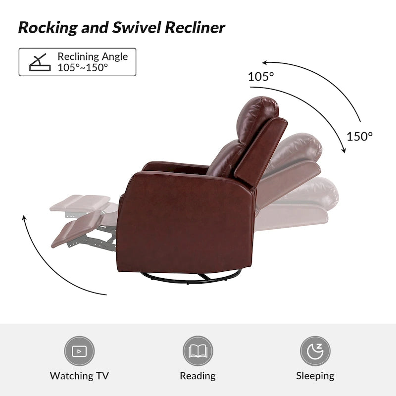 Modern Faux Leather Manual Rocking Swivel Recliner with Wingback Set of 2