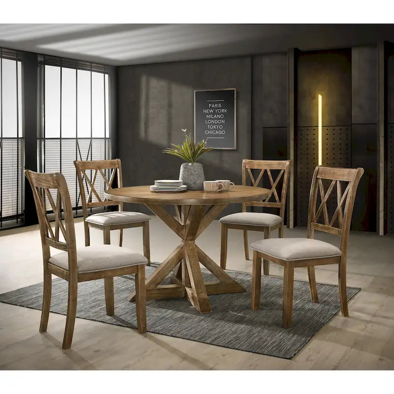 5-Piece Cross-Back Wood Dining Set | Table & 4 Chairs, Farmhouse Style, Kitchen & Dining Room