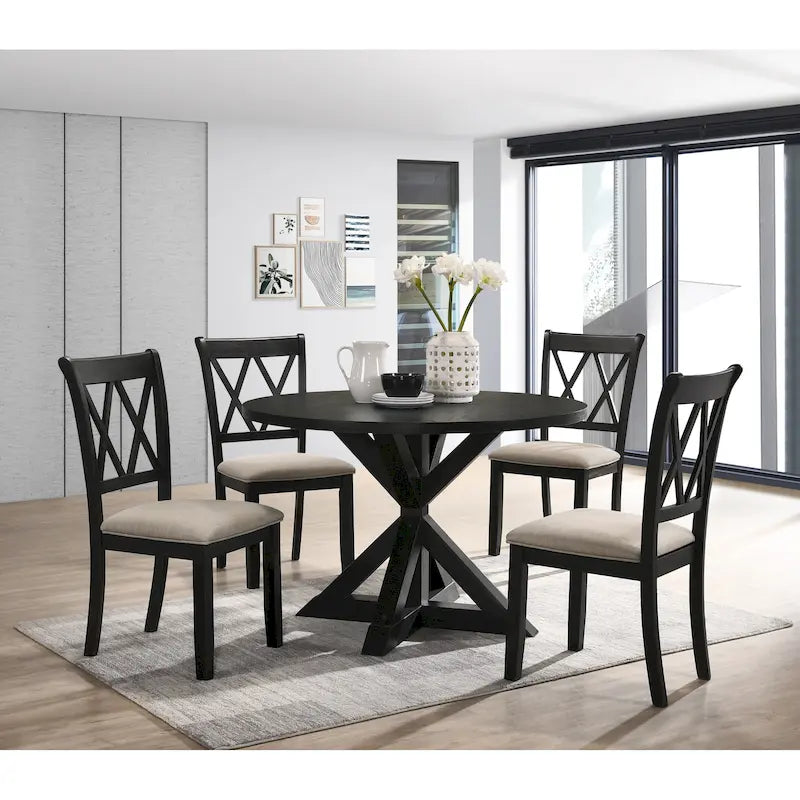 5-Piece Cross-Back Wood Dining Set | Table & 4 Chairs, Farmhouse Style, Kitchen & Dining Room
