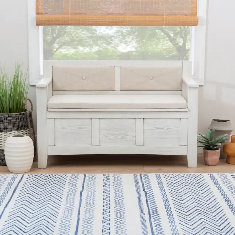 Flip Top Storage Entryway Bench | Grey Ash Wood Veneer | Soft-Close Hinges | Removable Cushion