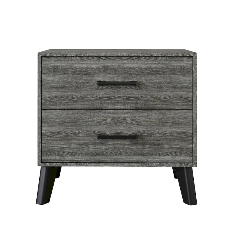 2-Drawer Rustic Nightstand | Solid & Engineered Wood, Tapered Legs, Bedroom Side Table, 3 Colors