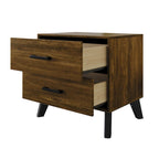 2-Drawer Rustic Nightstand | Solid & Engineered Wood, Tapered Legs, Bedroom Side Table, 3 Colors