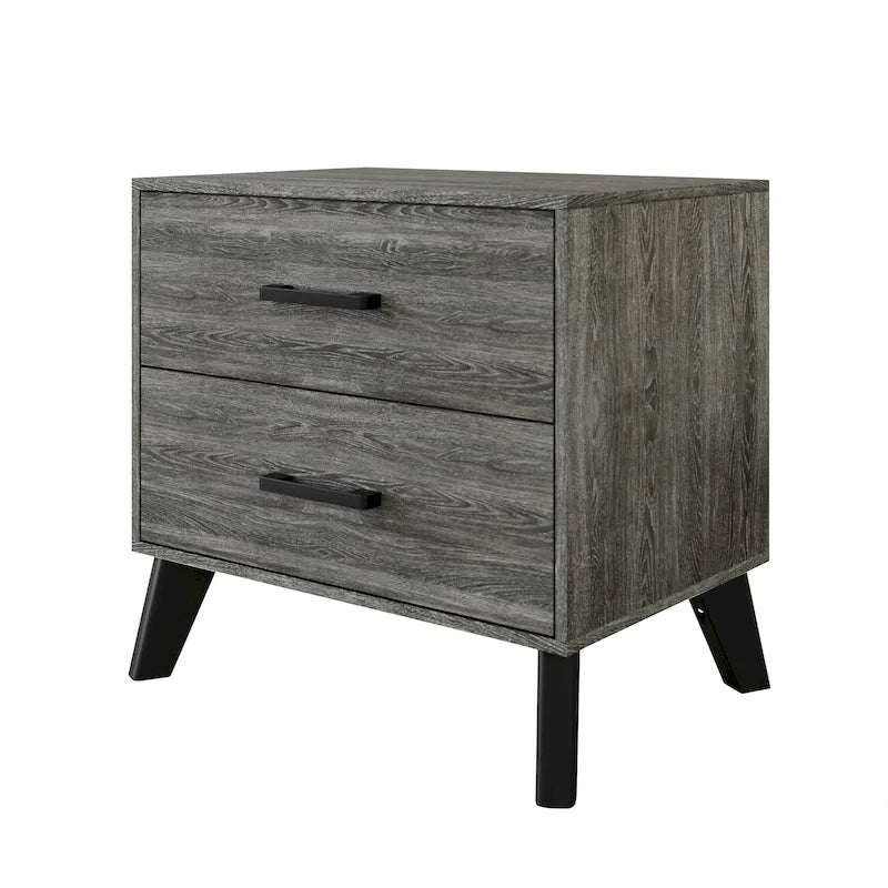 2-Drawer Rustic Nightstand | Solid & Engineered Wood, Tapered Legs, Bedroom Side Table, 3 Colors