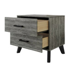 2-Drawer Rustic Nightstand | Solid & Engineered Wood, Tapered Legs, Bedroom Side Table, 3 Colors