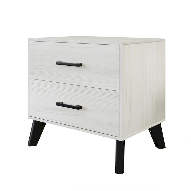 2-Drawer Rustic Nightstand | Solid & Engineered Wood, Tapered Legs, Bedroom Side Table, 3 Colors