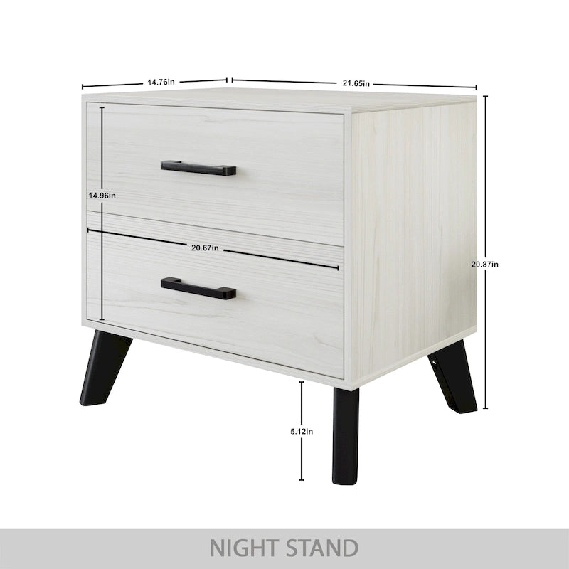 2-Drawer Rustic Nightstand | Solid & Engineered Wood, Tapered Legs, Bedroom Side Table, 3 Colors