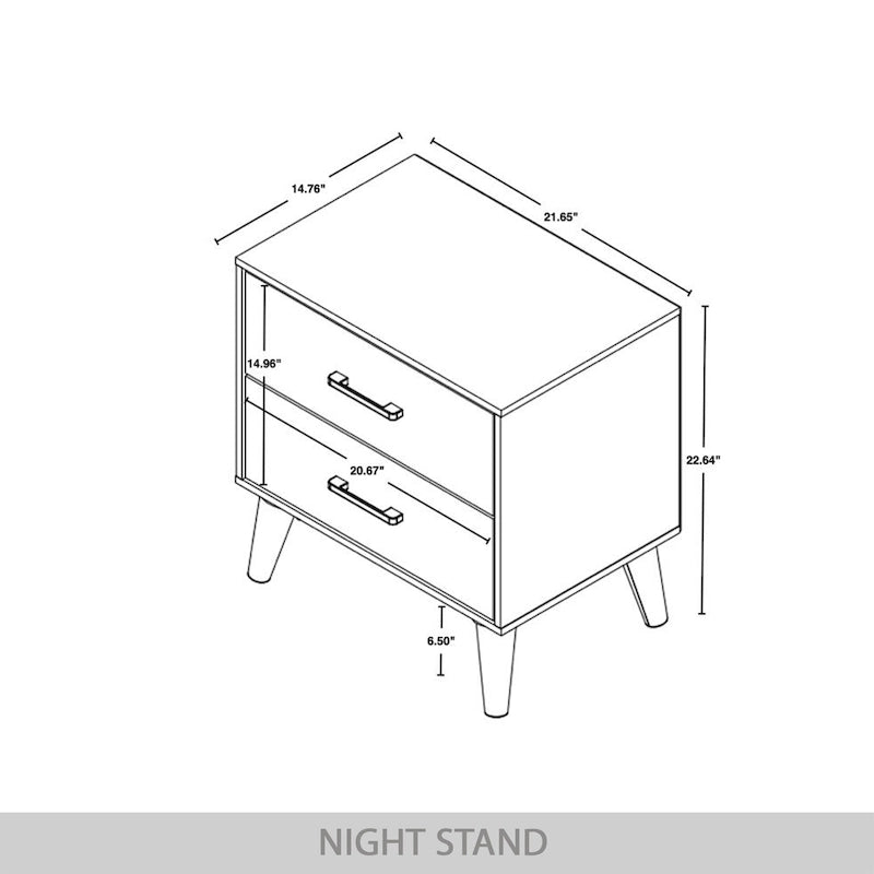 2-Drawer Rustic Nightstand | Solid & Engineered Wood, Tapered Legs, Bedroom Side Table, 3 Colors