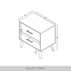 2-Drawer Rustic Nightstand | Solid & Engineered Wood, Tapered Legs, Bedroom Side Table, 3 Colors