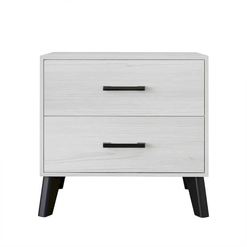 2-Drawer Rustic Nightstand | Solid & Engineered Wood, Tapered Legs, Bedroom Side Table, 3 Colors
