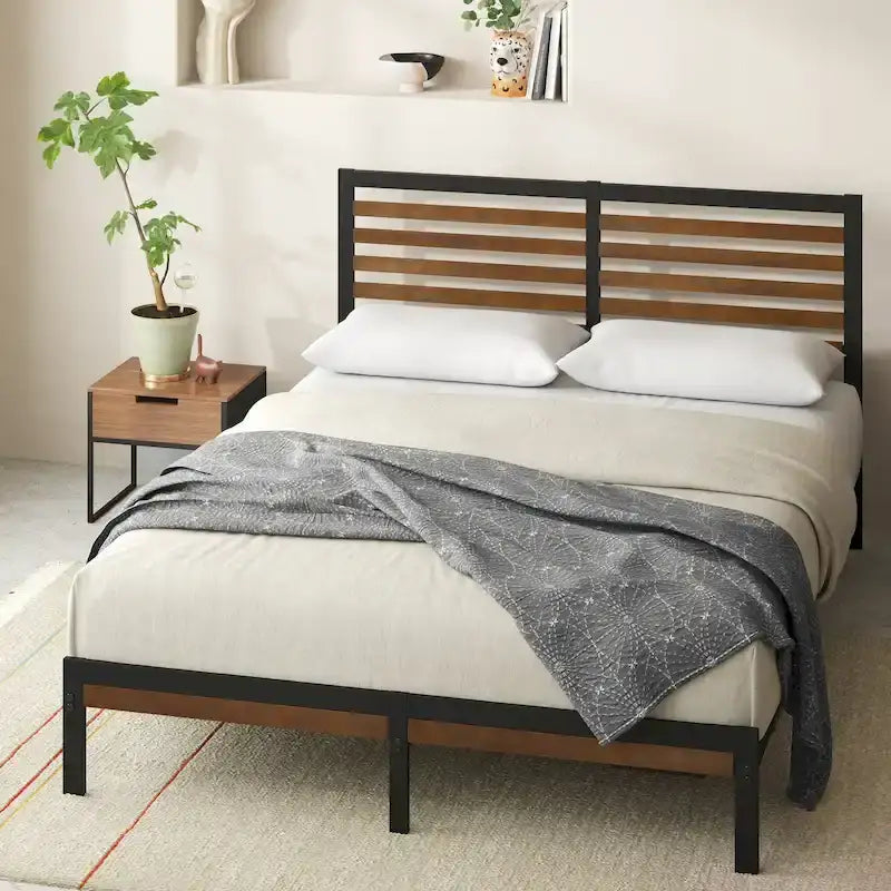 Priage by ZINUS Brown Bamboo and Metal Platform Bed Frame