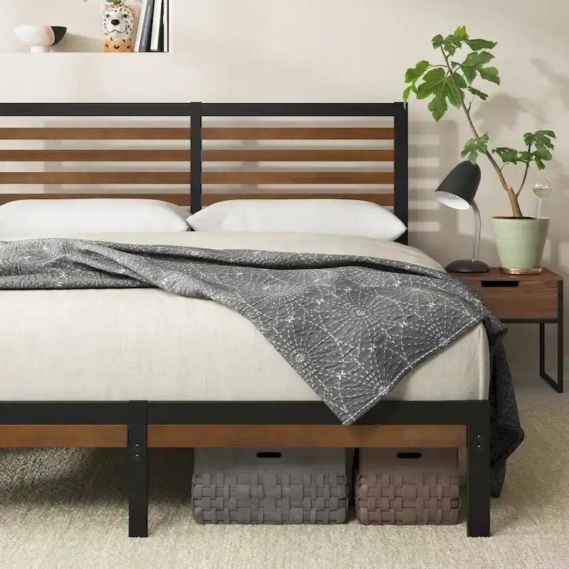 Bamboo & Metal Platform Bed Frame | No Box Spring Needed, Eco-Friendly, Multiple Sizes