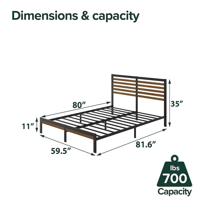 Bamboo & Metal Platform Bed Frame | No Box Spring Needed, Eco-Friendly, Multiple Sizes