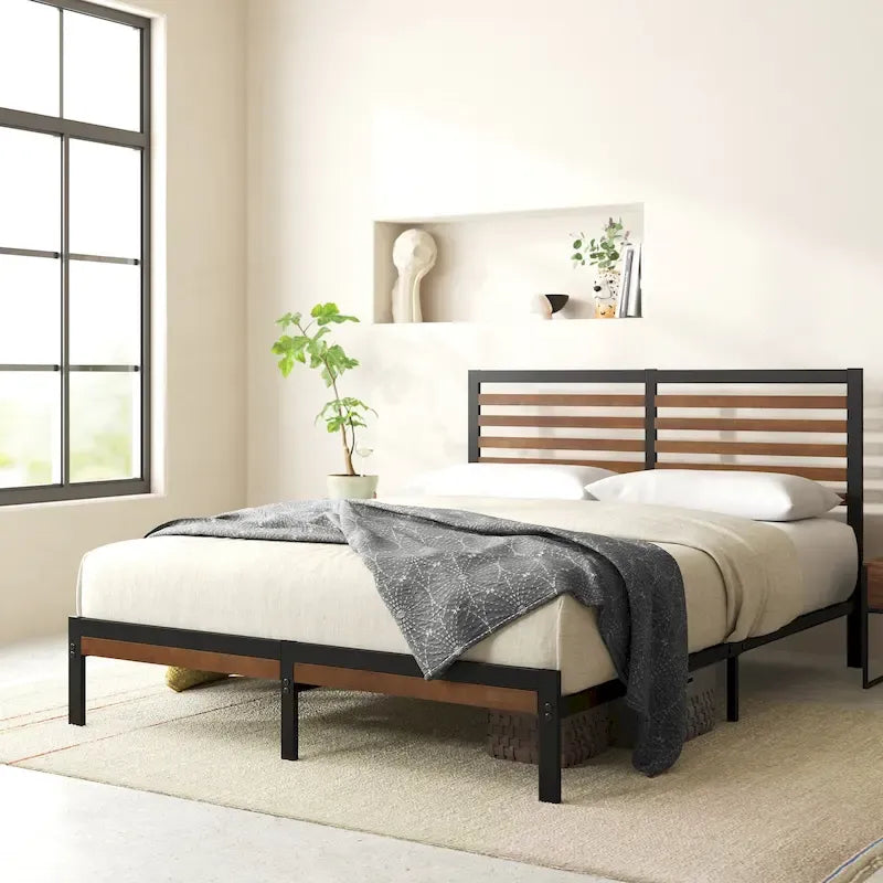Bamboo & Metal Platform Bed Frame | No Box Spring Needed, Eco-Friendly, Multiple Sizes