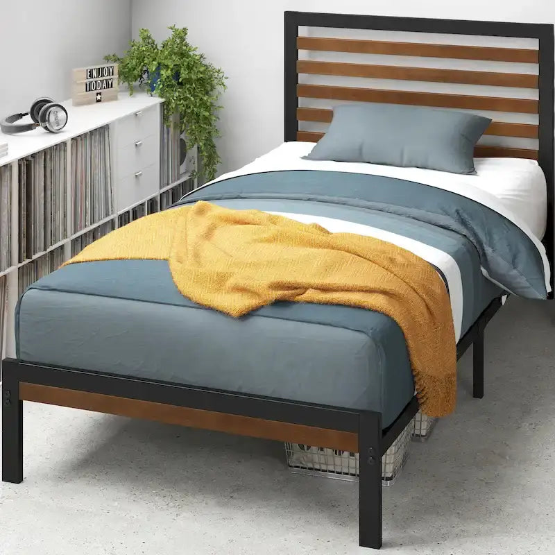 Bamboo & Metal Platform Bed Frame | No Box Spring Needed, Eco-Friendly, Multiple Sizes