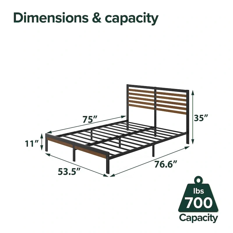Bamboo & Metal Platform Bed Frame | No Box Spring Needed, Eco-Friendly, Multiple Sizes