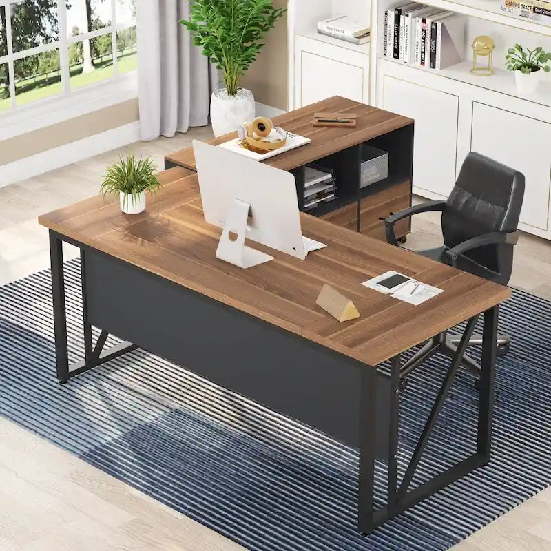63 L-Shaped Computer Desk with 47 inches Lateral File Cabinet, Executive Desk Home Office Furniture Desk Set