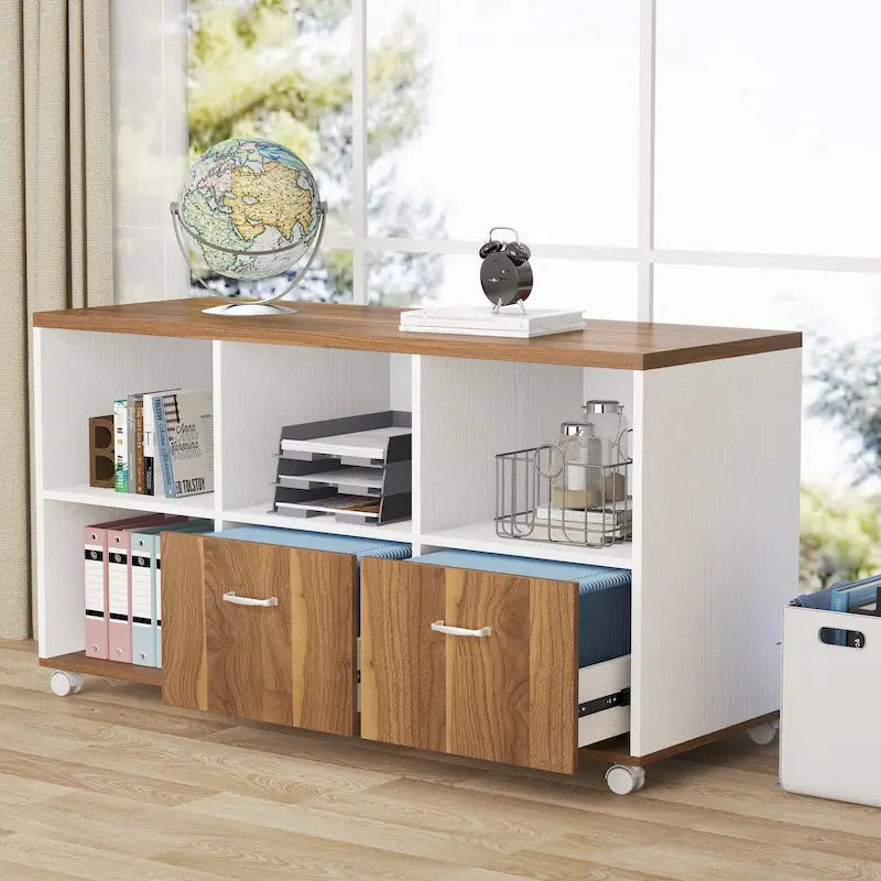 63 L-Shaped Computer Desk with 47 inches Lateral File Cabinet, Executive Desk Home Office Furniture Desk Set