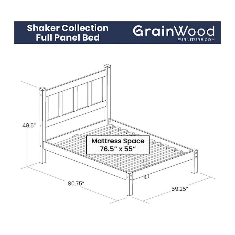 Shaker Style Solid Wood Panel Platform Bed | No Box Spring Needed, Bedroom Furniture