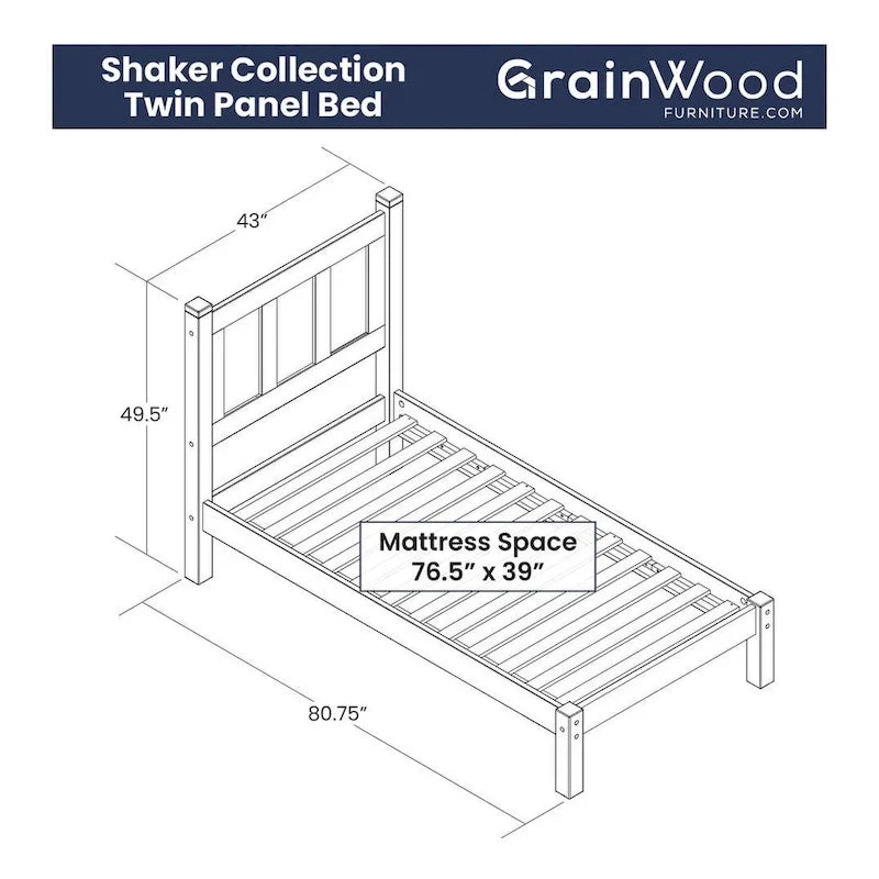 Shaker Style Solid Wood Panel Platform Bed | No Box Spring Needed, Bedroom Furniture