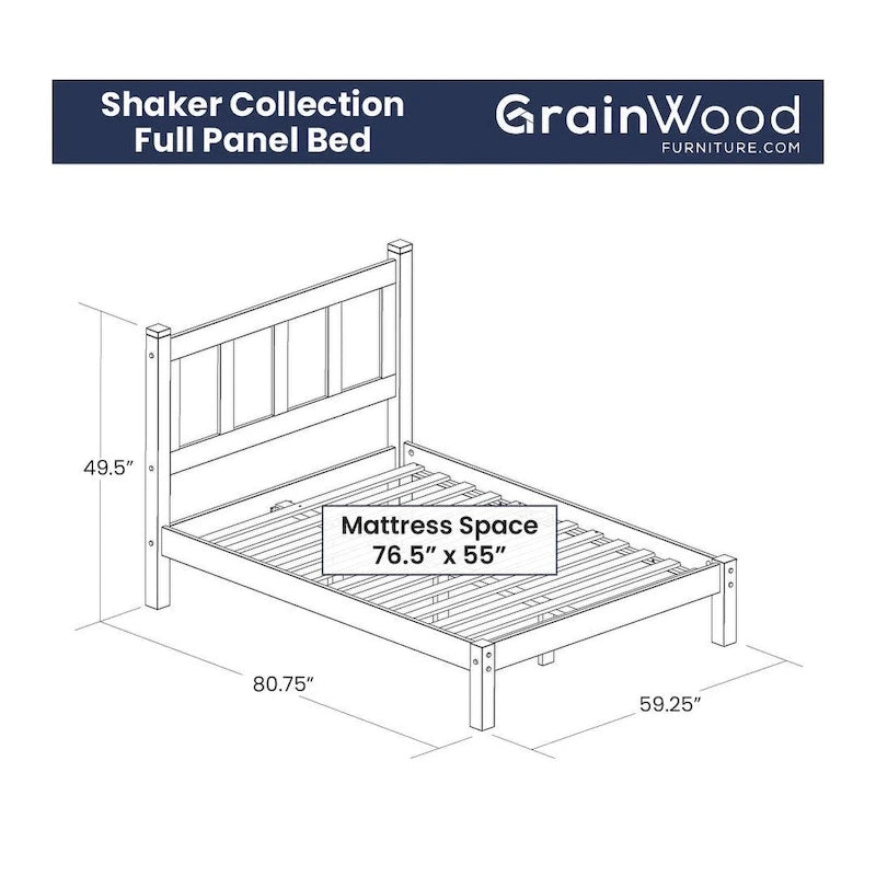 Shaker Style Solid Wood Panel Platform Bed | No Box Spring Needed, Bedroom Furniture