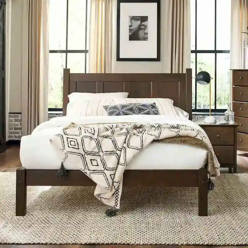 Shaker Style Solid Wood Panel Platform Bed | No Box Spring Needed, Bedroom Furniture