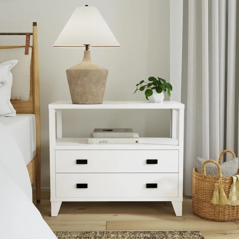 Handmade 2-Drawer Nightstand with Open Shelf | Solid Wood, Rustic Style, Bedroom Side Table