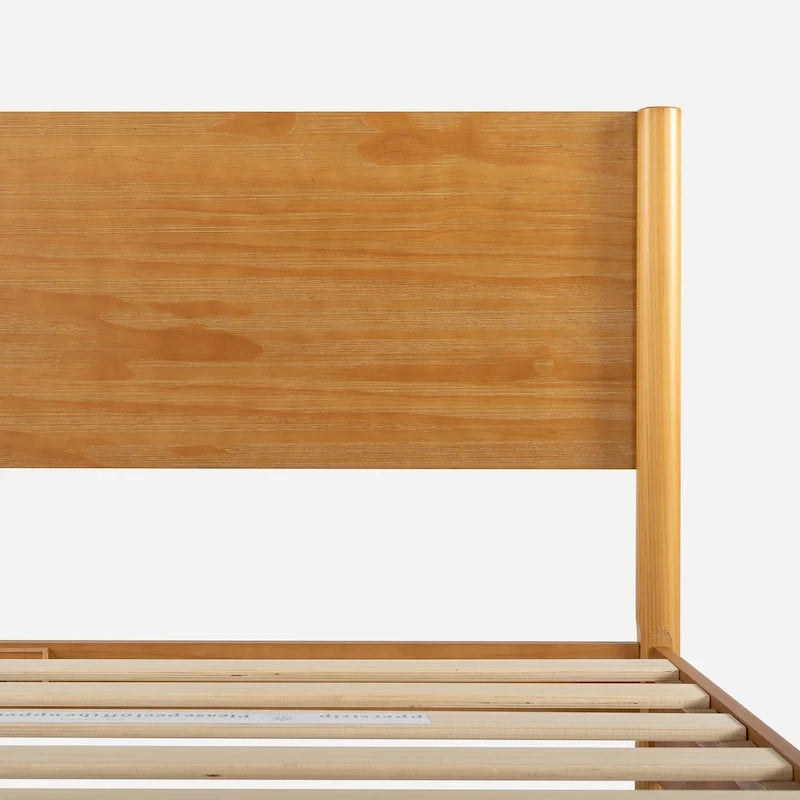 Mid-Century Wood Platform Bed | Acorn Finish | Rounded Legs | Closely Spaced Wood Slats