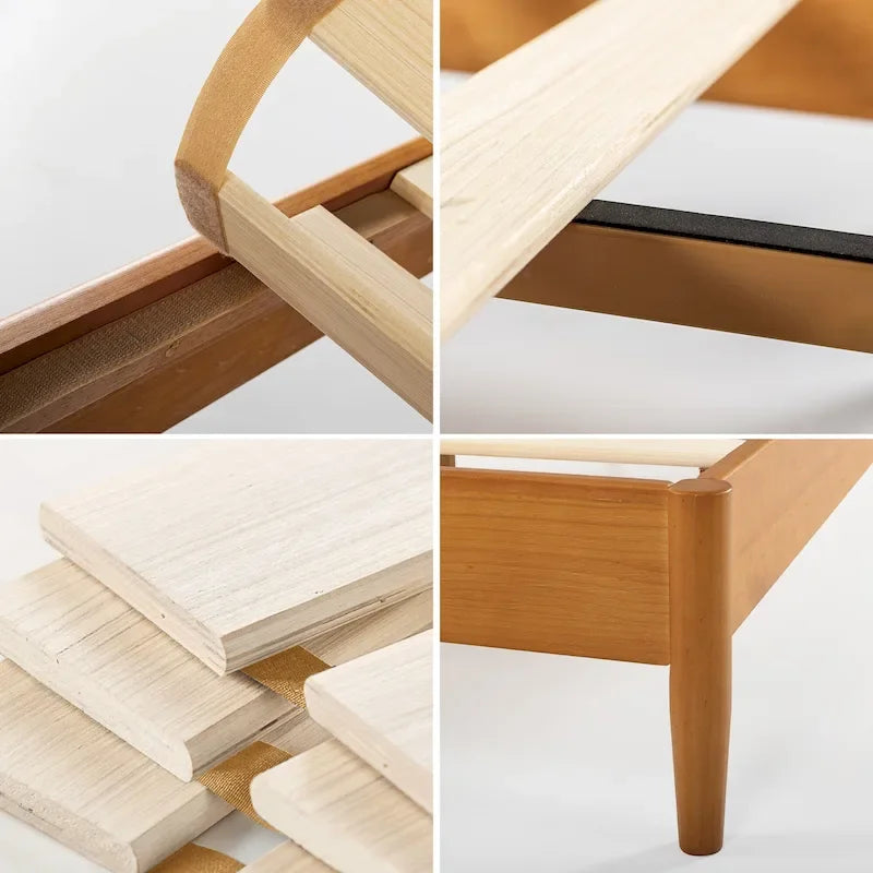 Mid-Century Wood Platform Bed | Acorn Finish | Rounded Legs | Closely Spaced Wood Slats