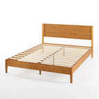 Mid-Century Wood Platform Bed | Acorn Finish | Rounded Legs | Closely Spaced Wood Slats