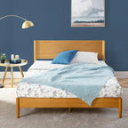 Mid-Century Wood Platform Bed | Acorn Finish | Rounded Legs | Closely Spaced Wood Slats