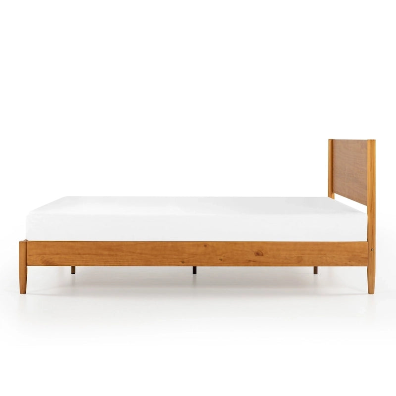 Mid-Century Wood Platform Bed | Acorn Finish | Rounded Legs | Closely Spaced Wood Slats