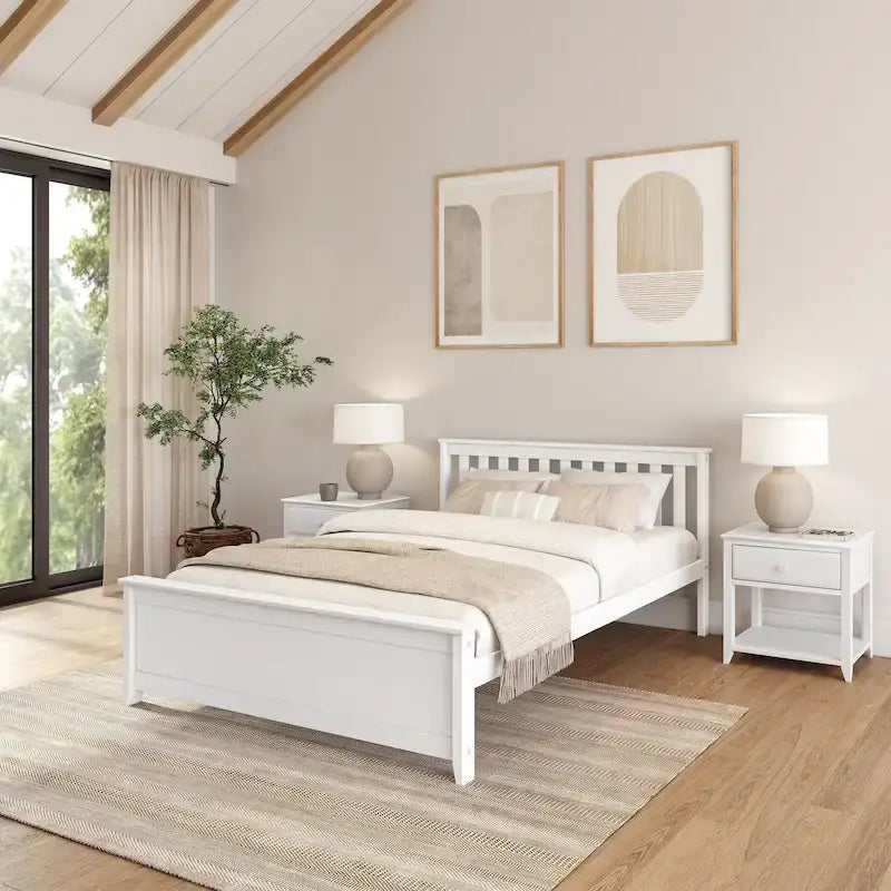 Classic Real Wood Queen Platform Bed | Solid Wood, No Box Spring Needed, Bedroom Furniture
