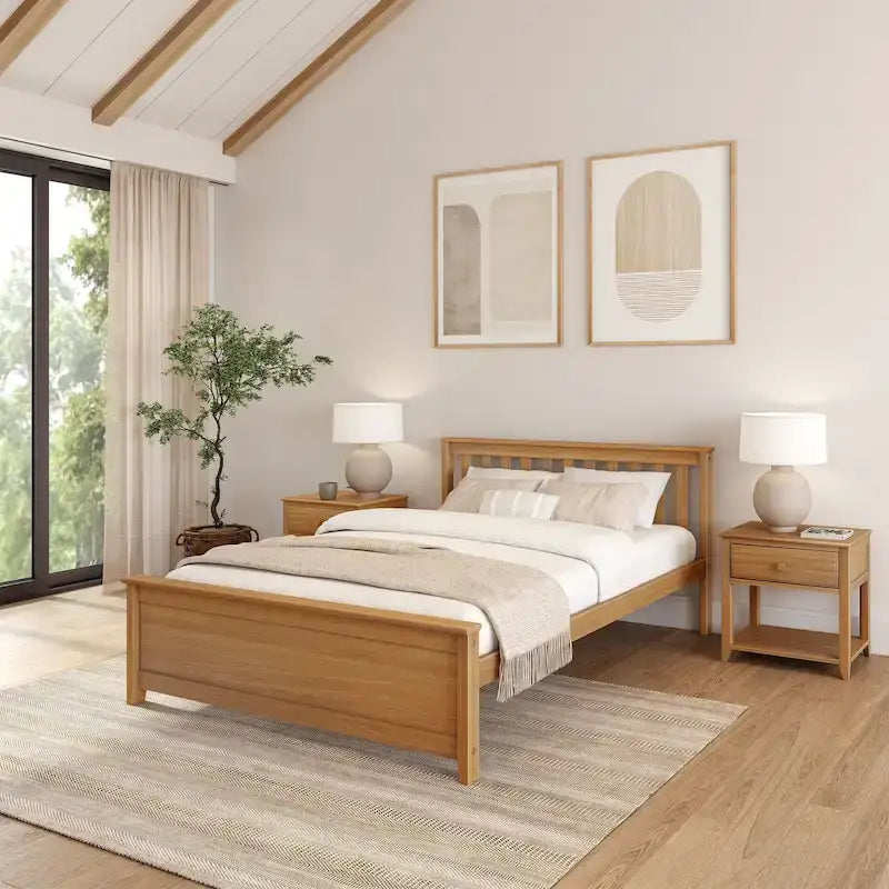 Classic Real Wood Queen Platform Bed | Solid Wood, No Box Spring Needed, Bedroom Furniture