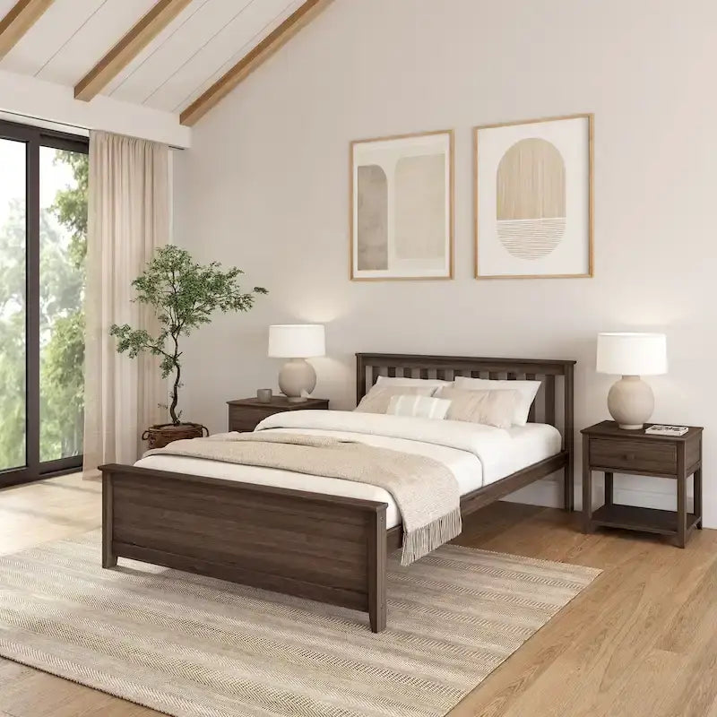 Classic Real Wood Queen Platform Bed | Solid Wood, No Box Spring Needed, Bedroom Furniture