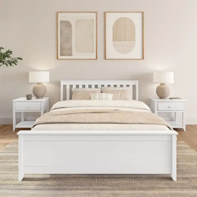 Classic Real Wood Queen Platform Bed | Solid Wood, No Box Spring Needed, Bedroom Furniture