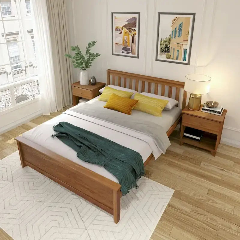 Classic Real Wood Queen Platform Bed | Solid Wood, No Box Spring Needed, Bedroom Furniture