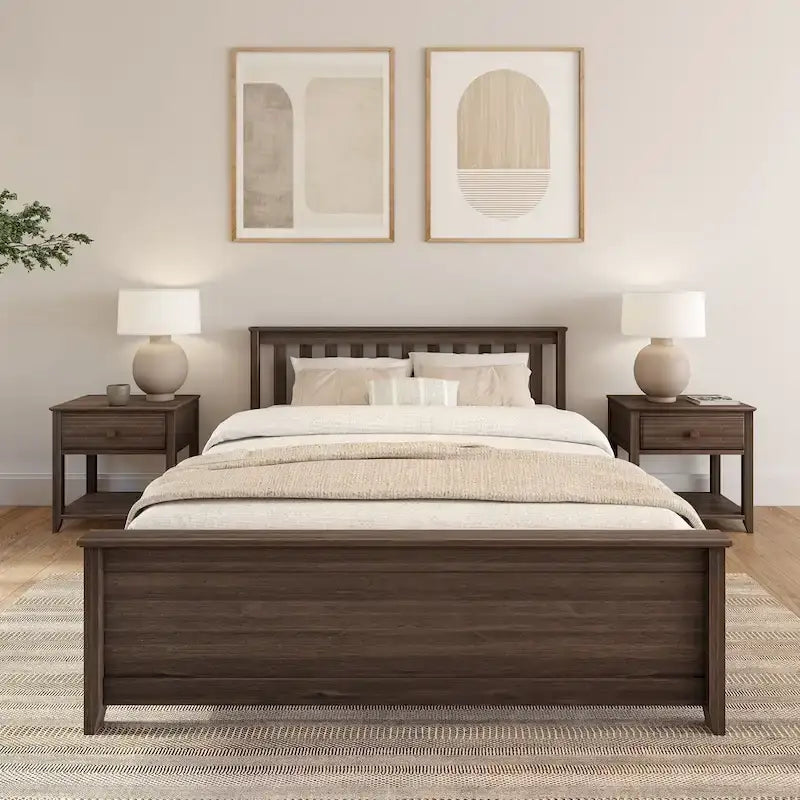 Classic Real Wood Queen Platform Bed | Solid Wood, No Box Spring Needed, Bedroom Furniture