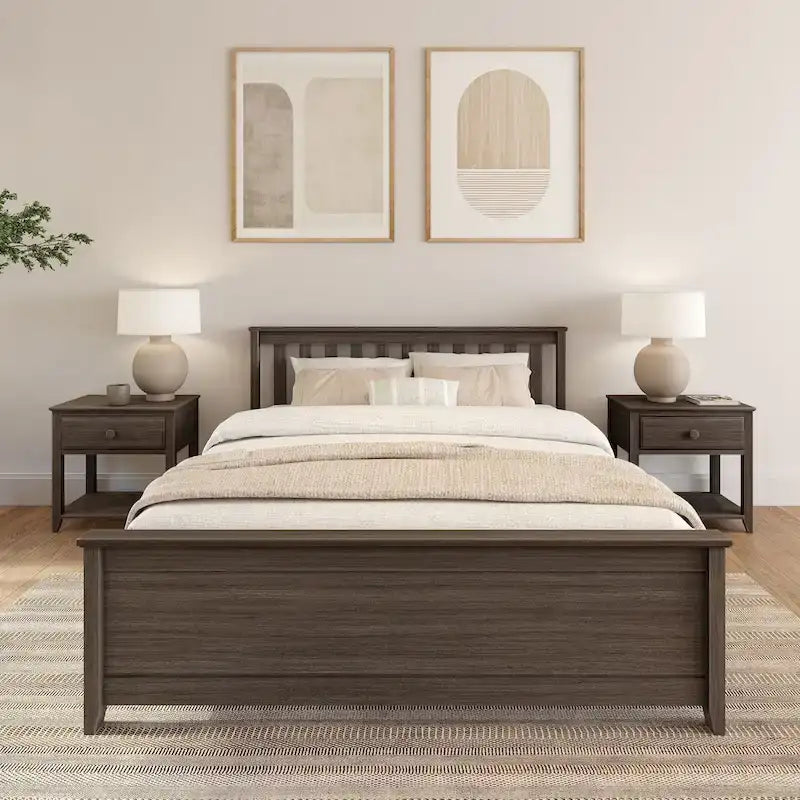 Classic Real Wood Queen Platform Bed | Solid Wood, No Box Spring Needed, Bedroom Furniture