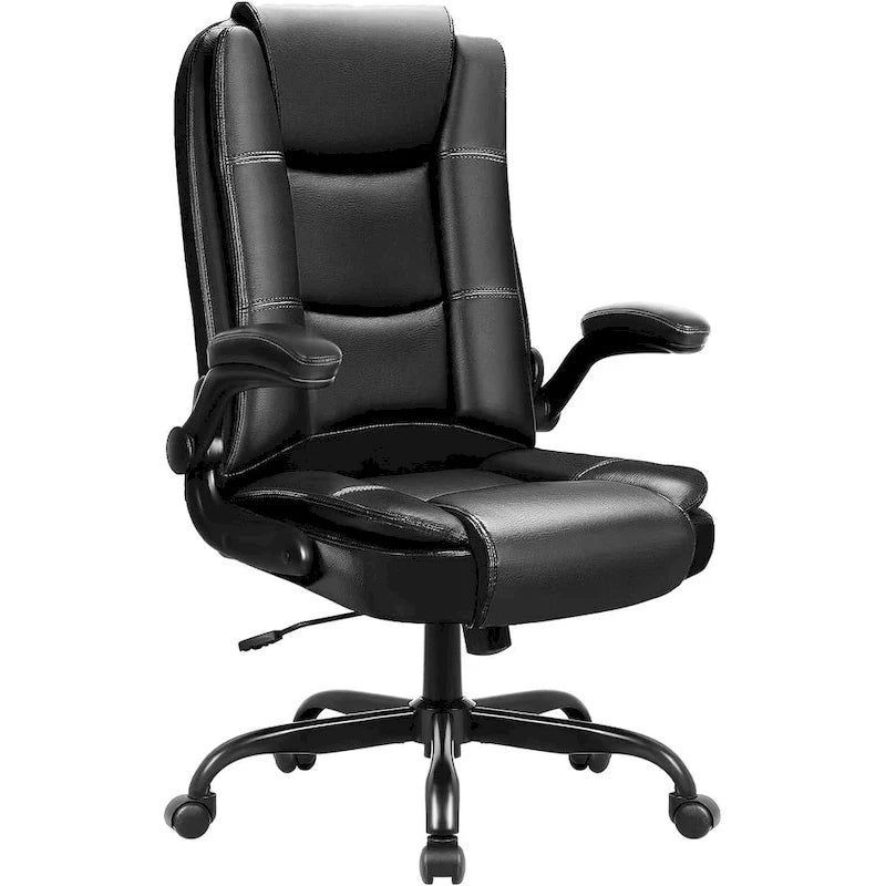 BOSSIN Big and Tall Office Chair Ergonomic High Back Computer Adjustable Height Leather Executive Chair with Padded Flip-up Arms