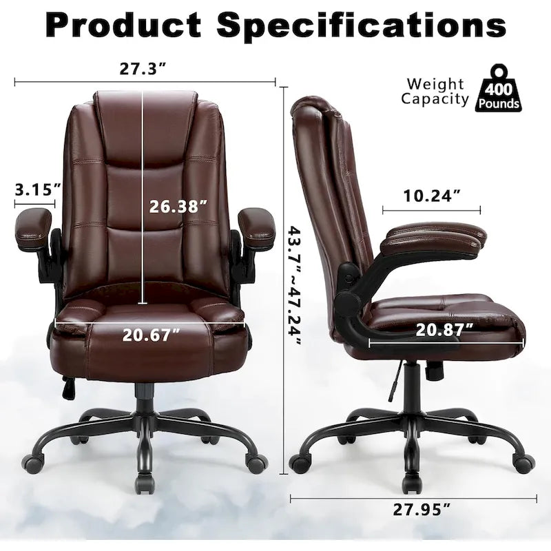 Big & Tall Ergonomic Office Chair | High Back, PU Leather, Flip-Up Arms, Lumbar Support, Adjustable