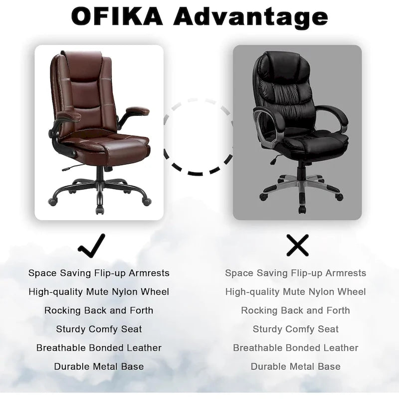 Big & Tall Ergonomic Office Chair | High Back, PU Leather, Flip-Up Arms, Lumbar Support, Adjustable