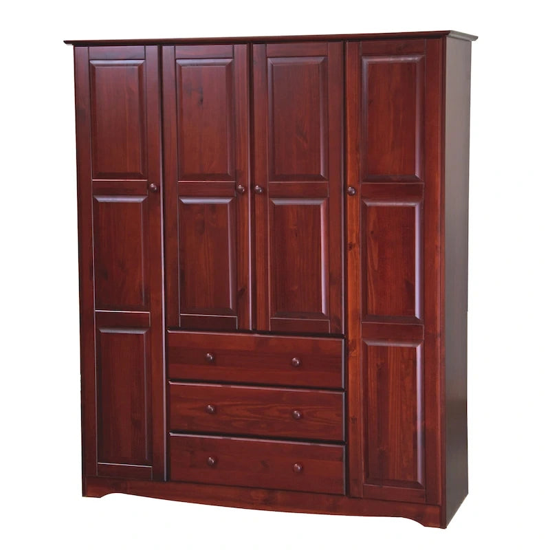 100% Solid Wood 4-Door Wardrobe Armoire | Raised Panel Doors | Customizable Shelves | Contemporary