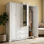 100% Solid Wood 4-Door Wardrobe Armoire | Raised Panel Doors | Customizable Shelves | Contemporary