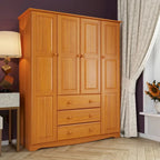 100% Solid Wood 4-Door Wardrobe Armoire | Raised Panel Doors | Customizable Shelves | Contemporary