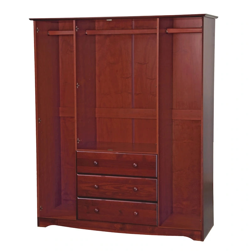 100% Solid Wood 4-Door Wardrobe Armoire | Raised Panel Doors | Customizable Shelves | Contemporary