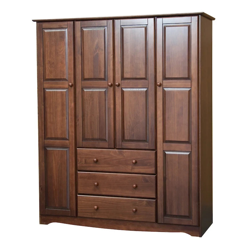 100% Solid Wood 4-Door Wardrobe Armoire | Raised Panel Doors | Customizable Shelves | Contemporary